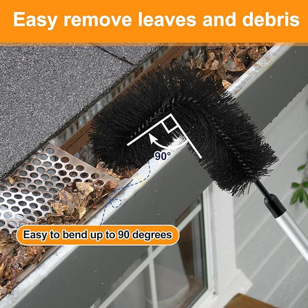 12FT Long Handle Gutter Cleaning Brush Aluminum Telescoping Pole Roofing Guard Cleaner Tool with Cobweb Duster for Ceiling