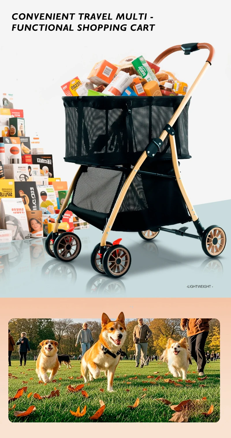 New Portable Pet Stroller for Large Dogs Double Layer Pet Shopping Cart with Removable Wheels for Outdoor Use and Shopping1