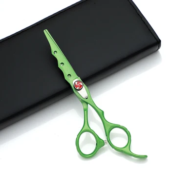 Professional 6-Inch Green Barber Scissors with Red Gem Screw Straight Blade Blunt Tip Salon Use Comfortable Hair Cutting Style