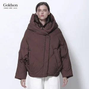Fashionable Waterproof Outdoor Women's Winter Short Puffer Hooded Jacket Age Group Adults Filled with White Duck down
