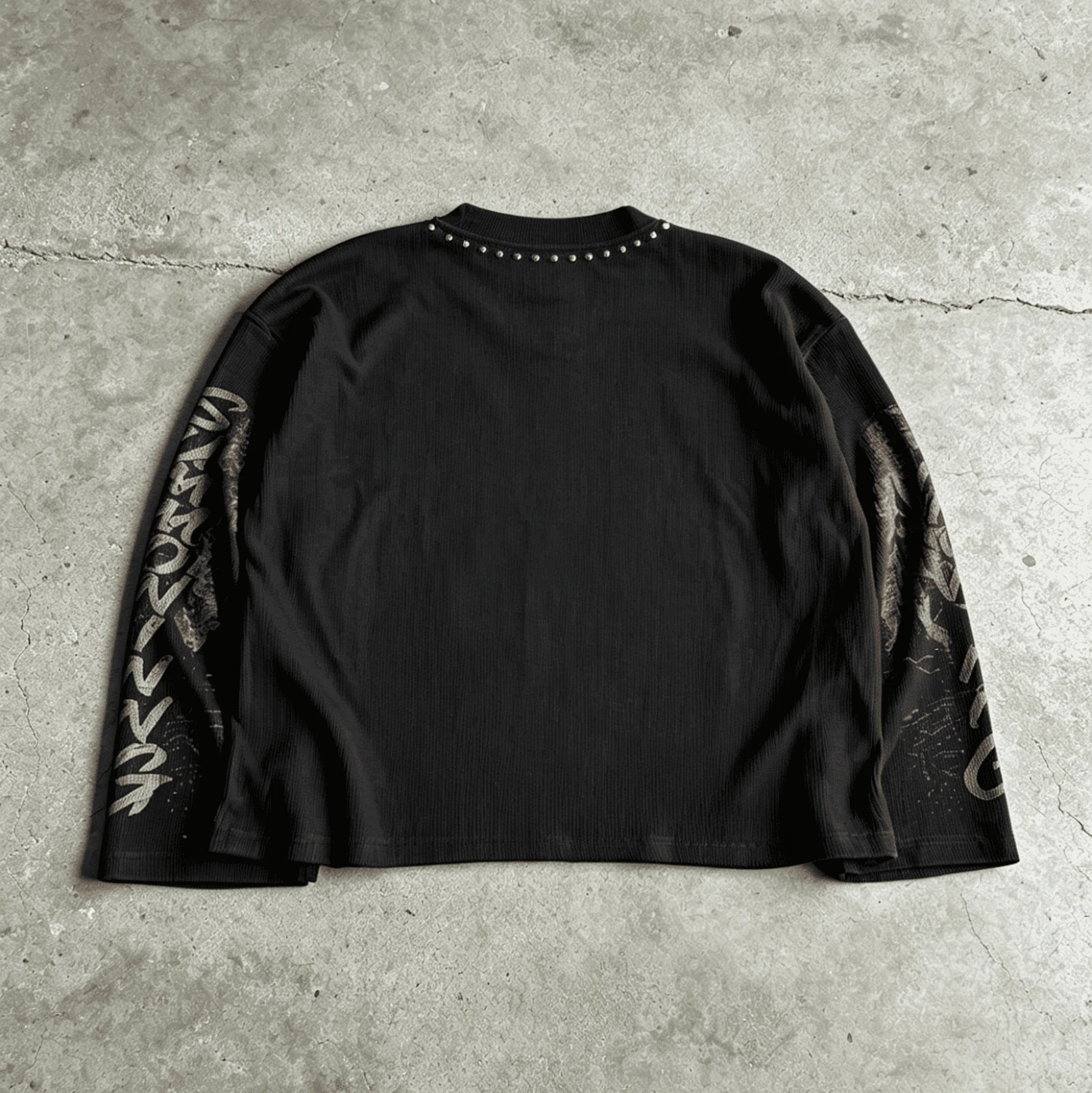 Custom Logo Vintage Washed Long Sleeve T Shirt Heavyweight Cotton Rhinestone Graphic Luxury Streetwear For Men gallery 3