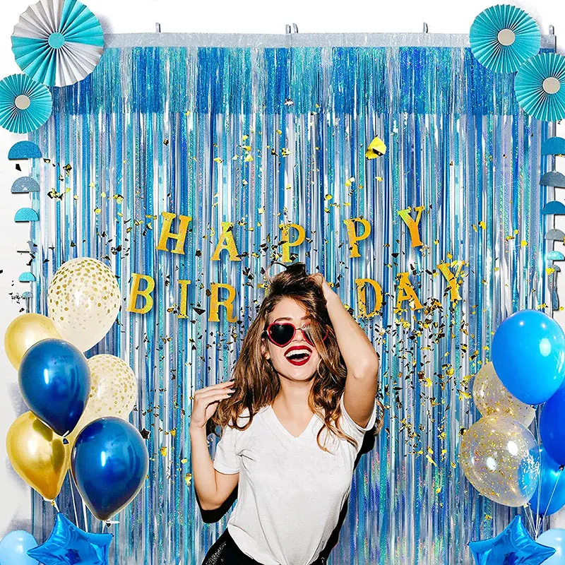 Eaglegifts Birthday Wedding Party Favors Decorations Foil Curtain Backdrop  Props Kids Baby Blue Metallic Foil Curtain Set - Buy Party Supplies Happy  Birthday Decorations Royal Blue Foil Star Heart Balloon Curtains,Background  Decoration