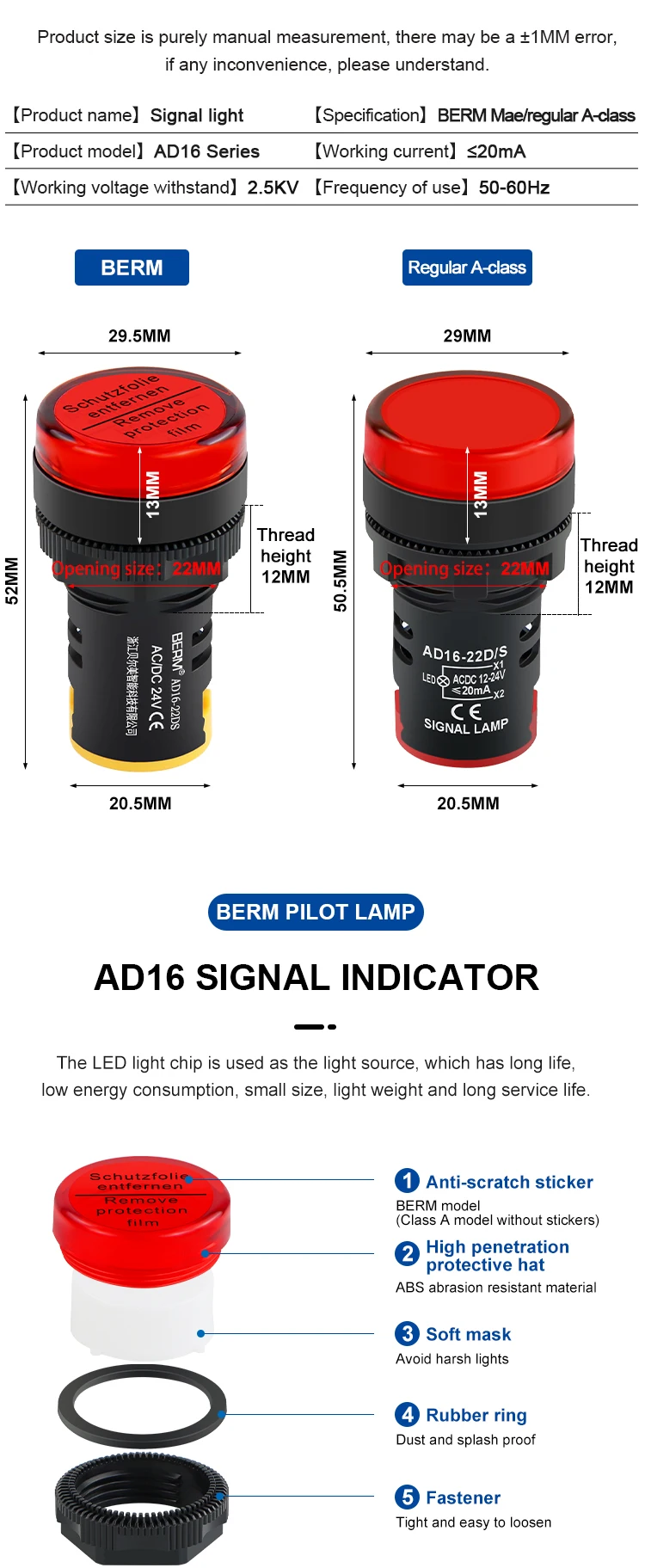 LED Pilot Lamp AD16-22DS - Reliable Indicator for AC/DC