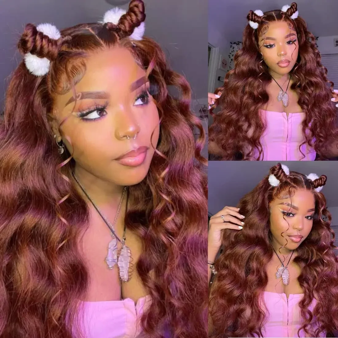 Rötlich Braune Body Wave Echthaar Lace Front Perücke Glueless_voghion.com