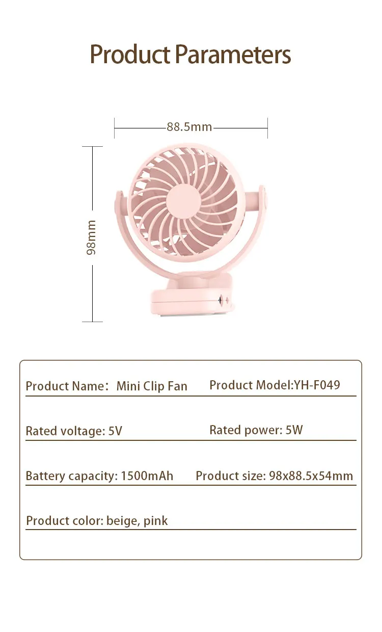 Portable Mini Clip Fan, 2000mAh, 360 - detail 16