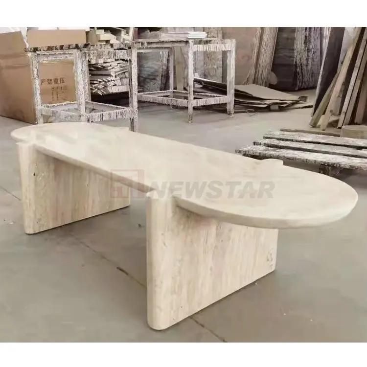 Designer Custom Narrow Long Low Tea Table Natural Stone Travertine Beige Marble Modern Coffee Table for Living Room Furniture