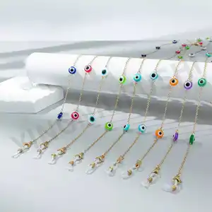 New Trendy Dainty Small Evil Eyes Charm Bracelet Set Stainless Steel Enamel Blue Green Eye 18K Gold Plated Link Chain