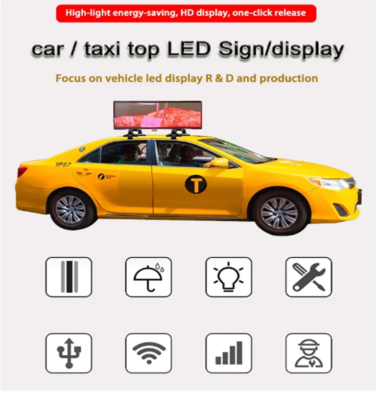 Junchen P5 Outdoor Advertising Waterproof Taxi Top LED Display Video Wall Sign Mobile Advertising Screen for Cars supplier