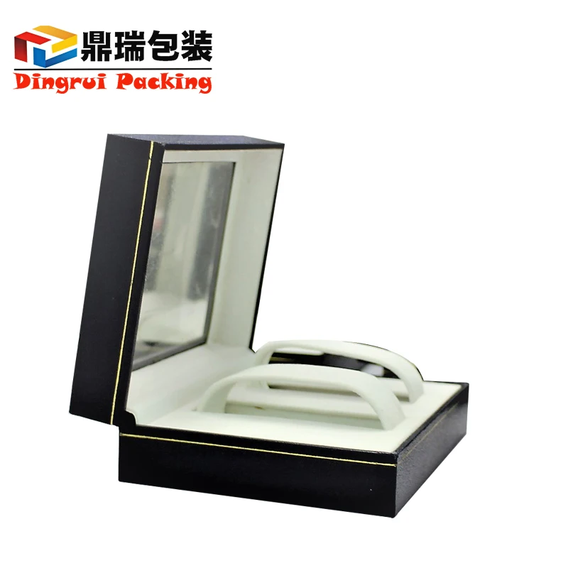 Concise Design Gift Plastic Black Jewelry Box With Clear Display Window