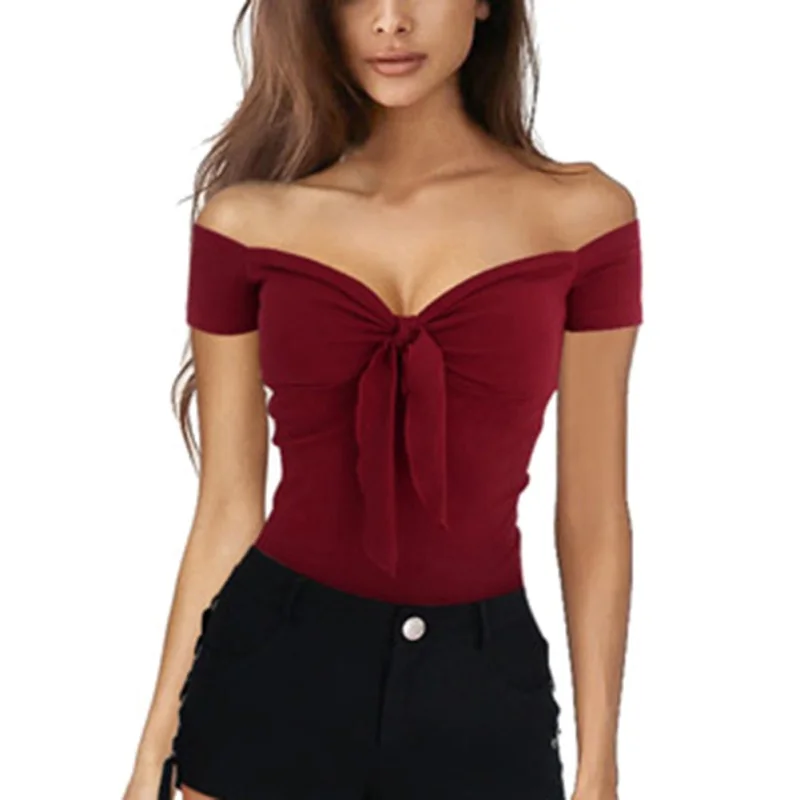 Wholesale Plus Size Off-Shoulder Sexy Women's Top and Solid Color Short Shirts
