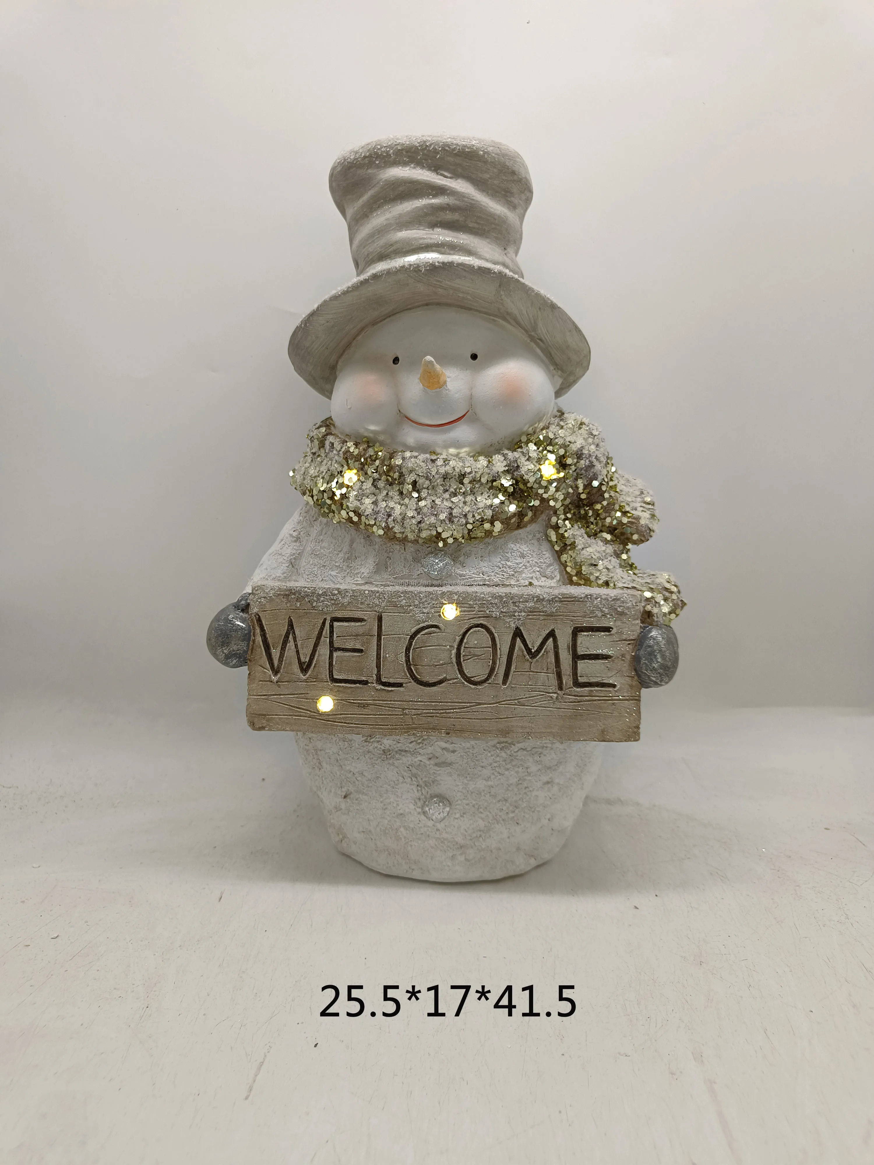 White Snowman with Solar Light Christmas Magnesia Statue Winter Gifts for Home Garden Decoration