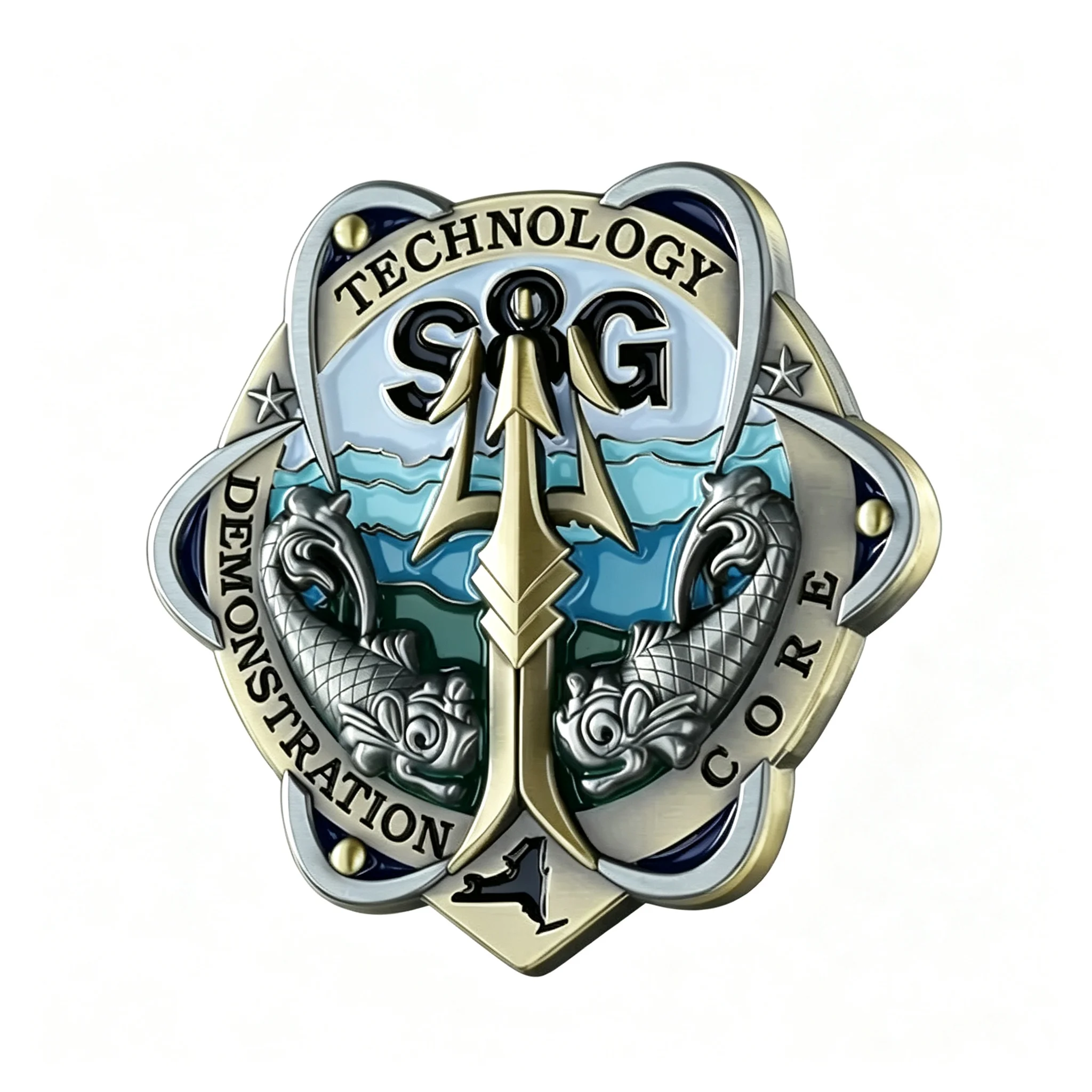 3D challenge coin front view on white background