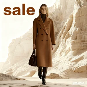 Factory Price Women's Outerwear Long Double-breasted Winter Wool Blending Handmade Casual Coat Big Sale