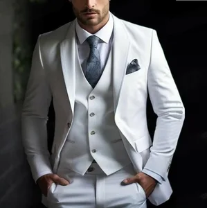 2026 New Arrival Wholesale White Men's Suits 3 Piece Jacket Pants Vest Prom Party Outfits Custom Wedding Tuxedos Single Breasted