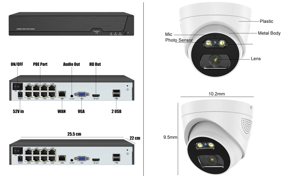 Xmeye 4K 8MP 8CH POE Security IP Camera System 8CH P2P Kit H.265 NVR POE Two Way Audio Outdoor Home 8MP POE IP Camera Kit