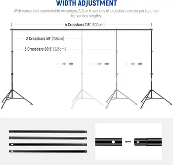 NEEWER Photo Studio Backdrop Support System, 10ft X 7ft//3m X 2.1m Adjustable Background Stand with 4 Crossbars, 6 Backdrop detail image