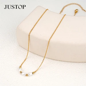 Wholesale Justop Stainless Steel Pearl Freshwater Earrings Bracelet Trendy Jewelry Set Necklace Gift Set