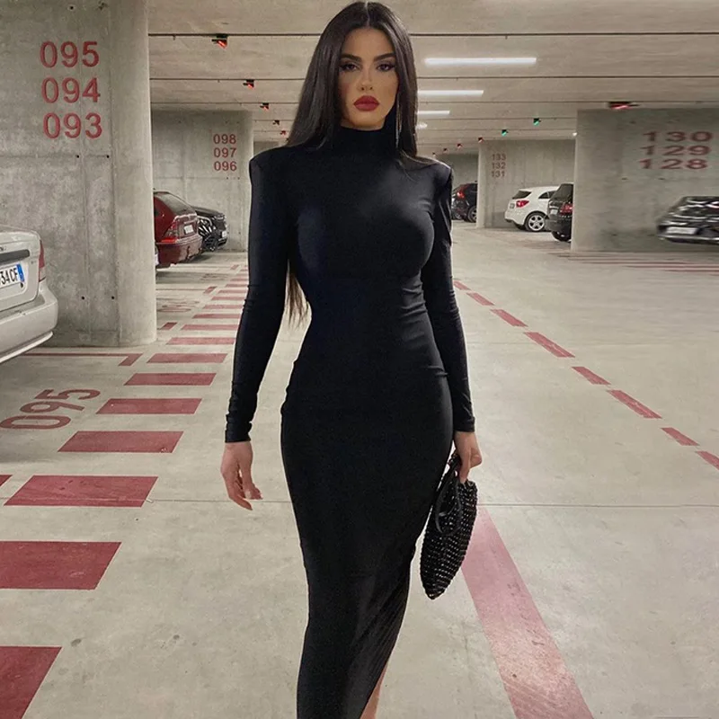 Women's clothing Autumn new fashion solid color slim-fit turtleneck long sleeve elegant dress Wholesale