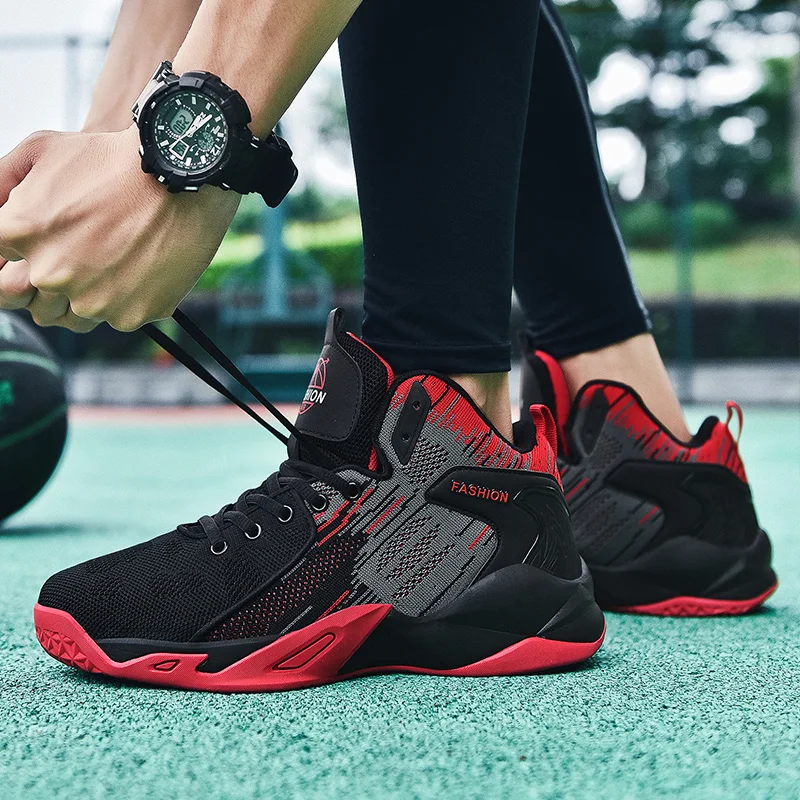 Quality High Mens Basketball Sneakers Durable Anti Slip Orange Gym