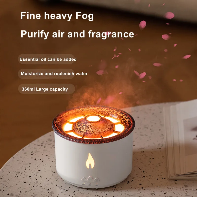 New Creative Flame Aromatherapy Diffuser 360ml Fire Volcano Jellyfish Essential Oil Diffusers DC24V Ultrasonic Air Humidifier