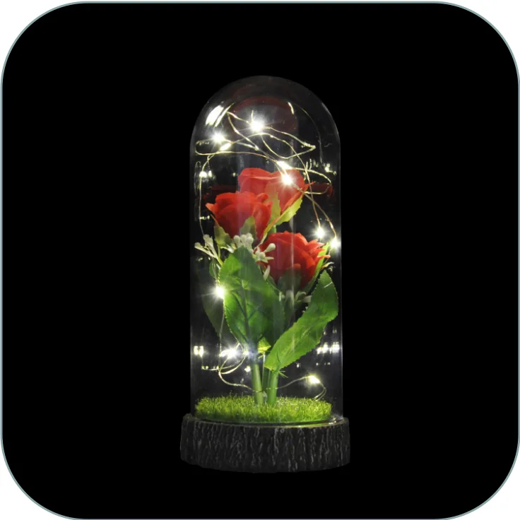 artificial rose galaxie flower in glass dome single galaxy rose with led lights perfect valentines day gifts centerpiece flower manufacture