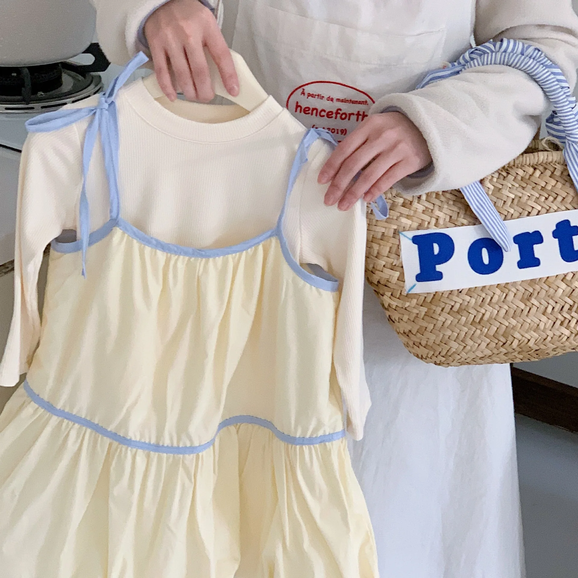 Summer Custom Color Suspender Linen Cotton Baby Toddler Dresses Set Cute Versatile Casual Light Yellow Cute Dresses Kids Girl