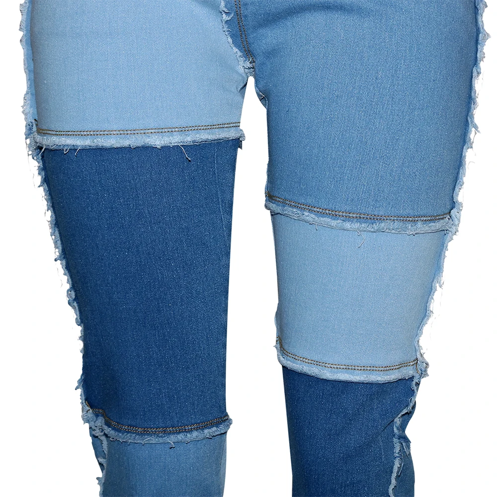 热销女士牛仔牛仔裤拉链高腰流苏女式紧身裤