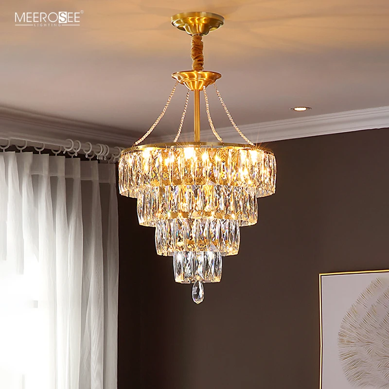 Meerosee Multi Faceted K9 Crystal Chandelier Copper/ Gold Colored Metal Chandeliers Lamp Body Decorative Lighting MD86820