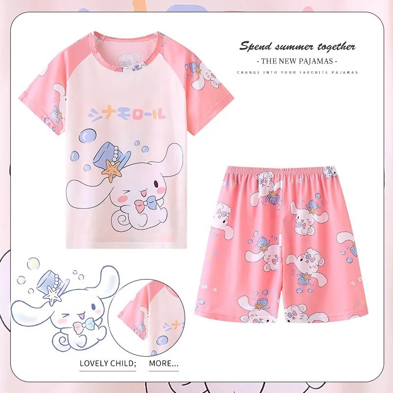 Kawaii Sanrios Kts Kuromi Cinnamoroll Children's Summer Thin Pajama Two ...