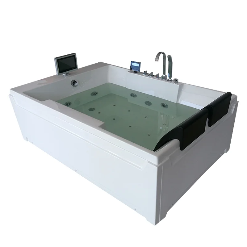 Luxury Two Person Freestanding Jetted Tub Whirlpool Sexy Couple Corner Multi Functional Acrylic Massage 2 Seater Bathtub With TV