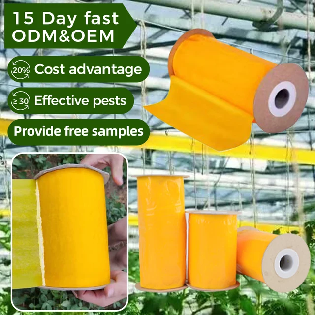 Outdoor Double Sided Adhesive Fly Tape Strips Crawling Insect Trap Yellow Sticky Roll Traps for Greenhouse, Garden,Farm Etc.