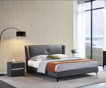 Master Bedroom Leather Bed 1.8m Double and king Size Deluxe Queen Bed Modern Simple Premium Soft Bag Storage Solid Wood Bed