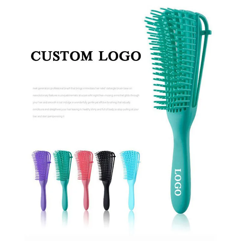 Custom Logo Plastic Octopus Comb Eight Rows Curly Hair Brush Vent Detangling Hair Brush for Women