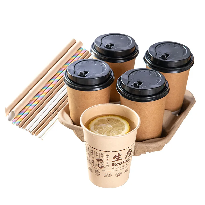 Wholesale Custom printed paper pulp 2/4 Coffee Cup Hot Drink cup holder tray Carrier Pulp cup holder