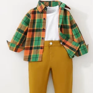Elsali Autumn Cross-Border Two-Piece Set for Boys Plaid Long-Sleeved Shirt Trousers Casual Lapel Suit Small Medium-Sized Kids