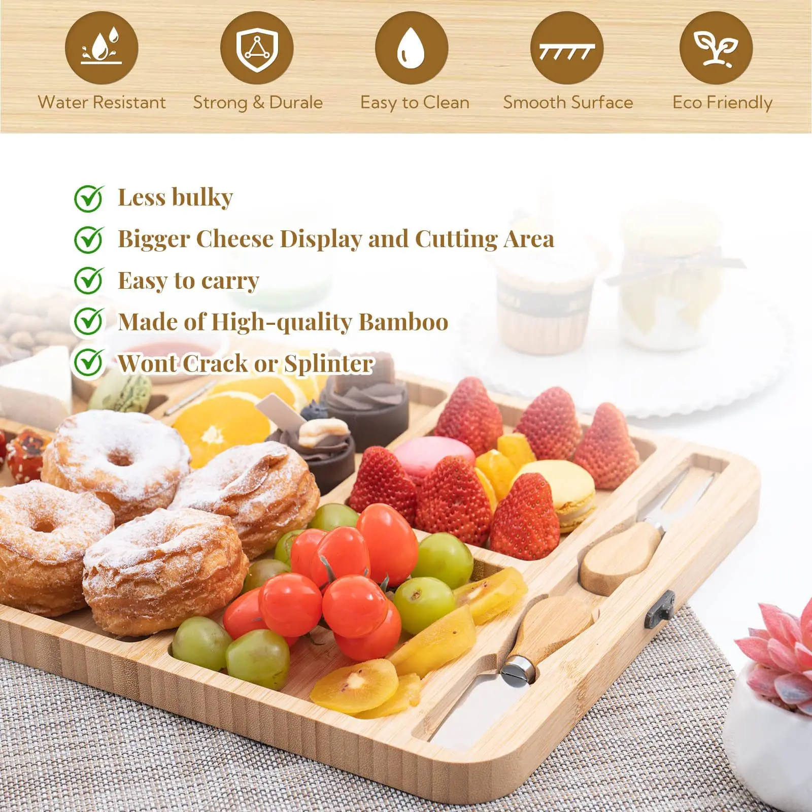 Outdoor Picnic Camp Portable Folding Foldable Large Bamboo Cheese Board ...