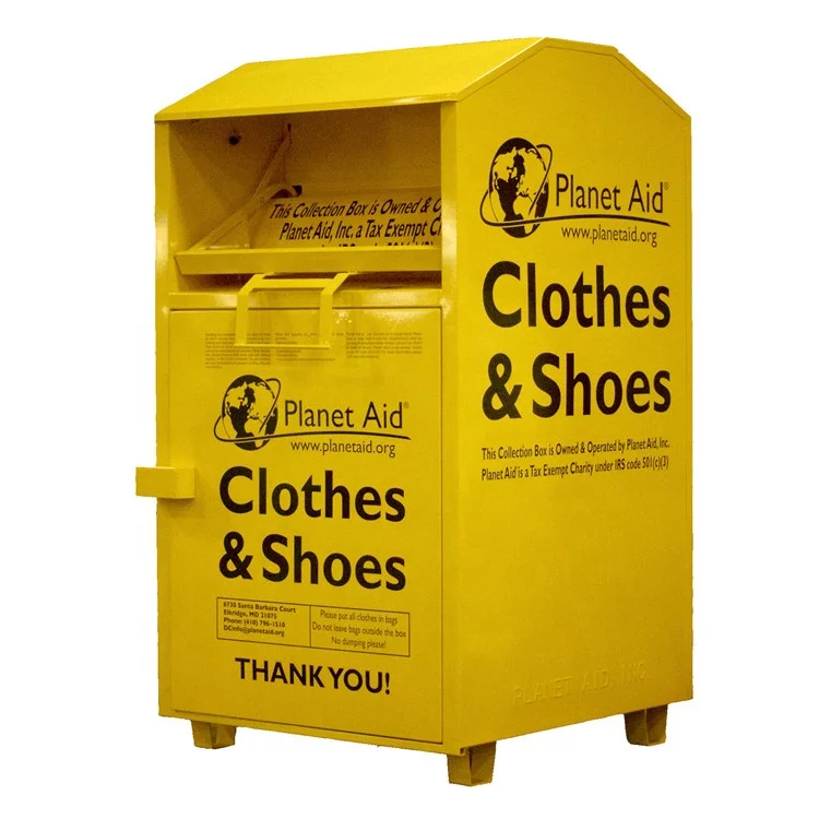 Customized Used Clothes Collection Banks Standing Metal Donate Recycle Bin Clothes Drop Boxes