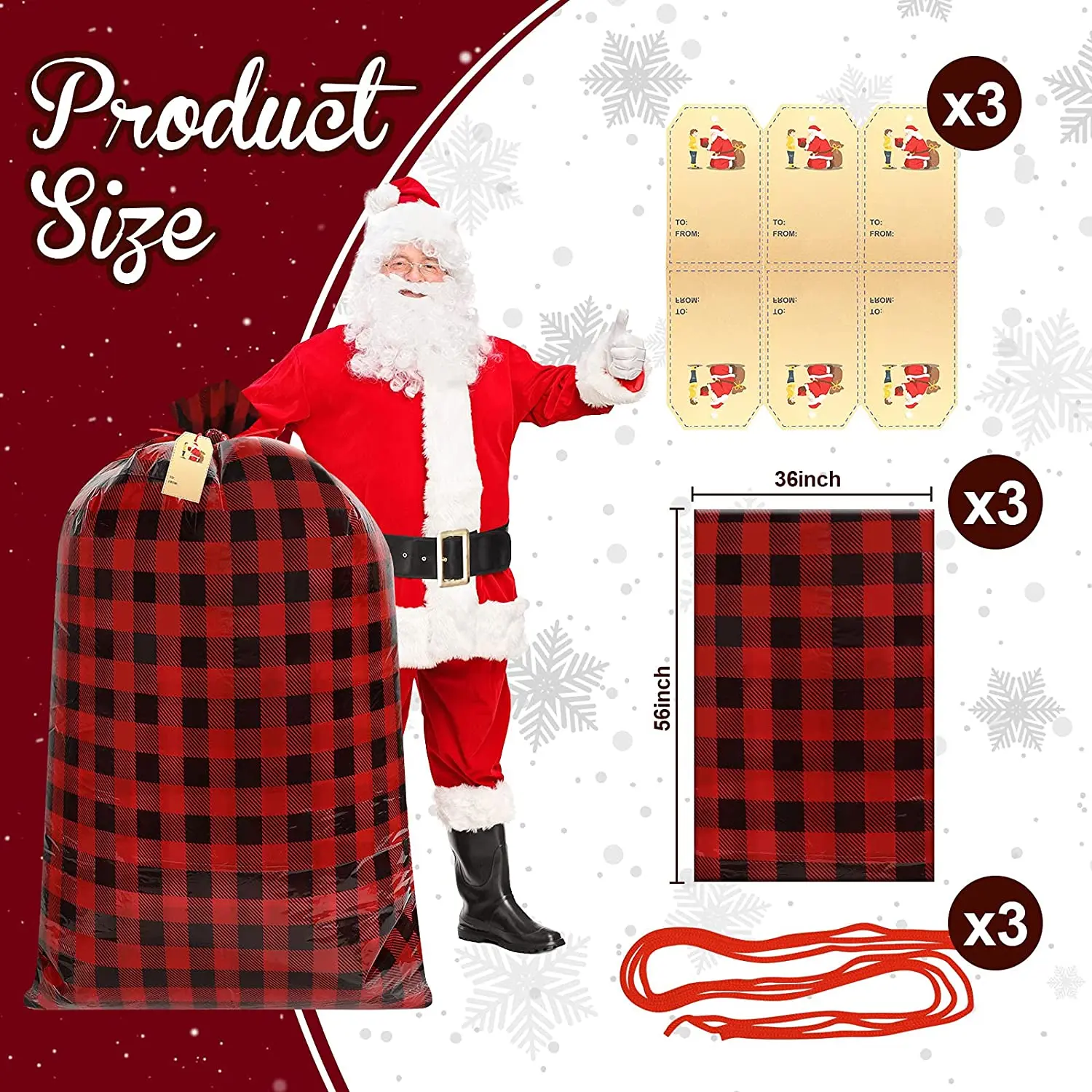 Sac Cadeau De Noël Géant (Jumbo) Imprimé - Avec Cordon Et étiquette, Multicolore, Neuf