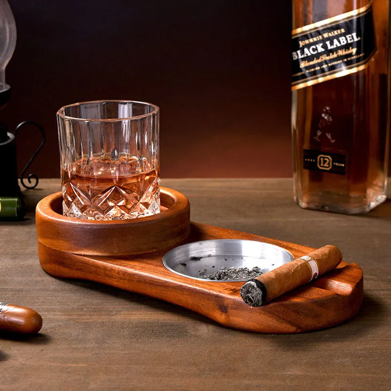 Wooden Cigar Ashtray Wood Solid Cigar Ashtray Whiskey Glass Tray And ...