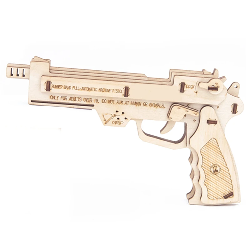 Конкурентоспособная цена, уникальное производство, Резиновая лента, пистолет, 3D модель, детская головоломка, деревянная игрушка «сделай сам»