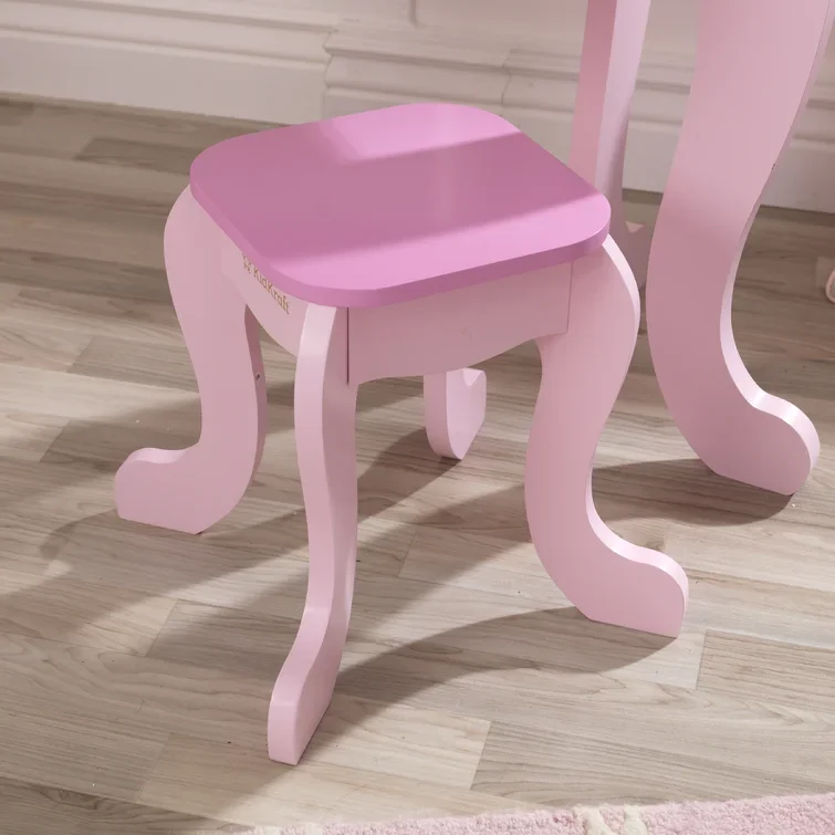 Ready to Ship Pink Kid Image Girl's Home Furniture Wooden Stool Mirror Dresser Desk Set Room Girls Bedroom Dressing Table