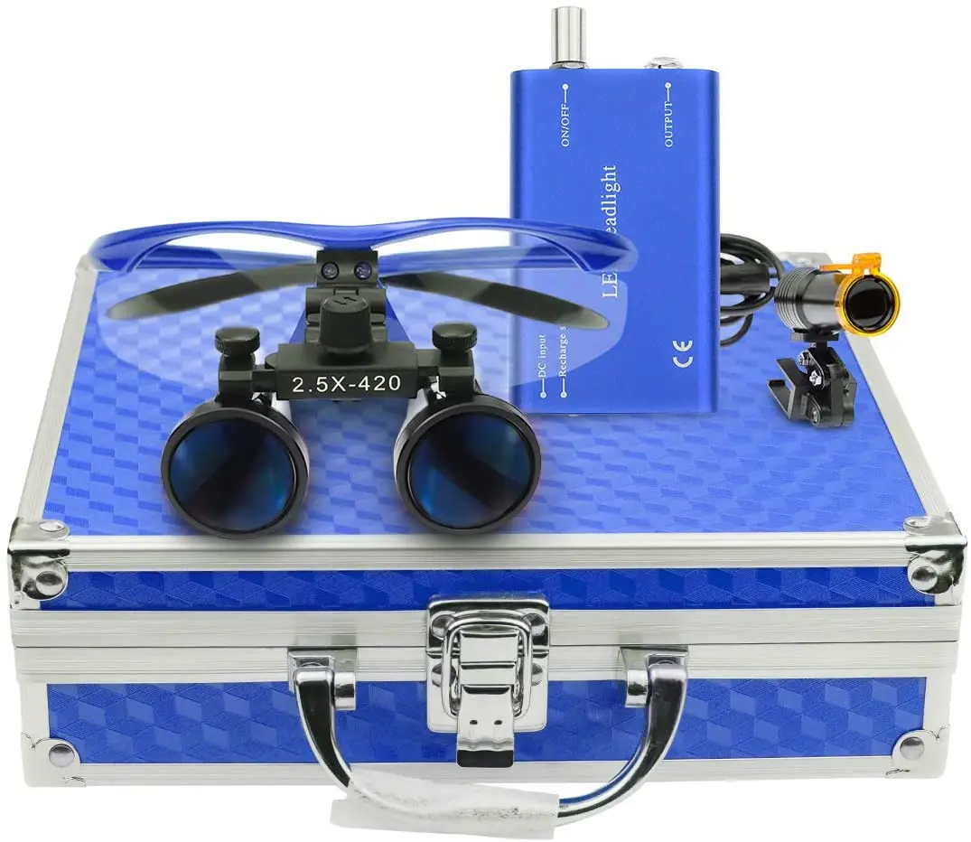 Стоматологическая лупа 2 5x 420 мм бинокулярная хирургическая для операций с 5 Вт точечным светильником в алюминиевом