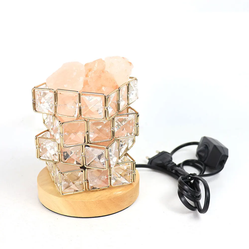 Himalayan Salt Lamp Natural Salt Crystal Chunks In Acrylic Diamond Cylinder Night Light With