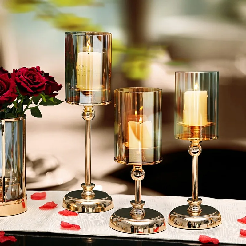 Plating Gold Wholesale Glass Metal Candle Holder For Wedding Home
