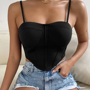 Slim-fit Camisole With Neckline Open Back Deep Love Summer Solid Color Camis Tops Corset Women's Tank Tops