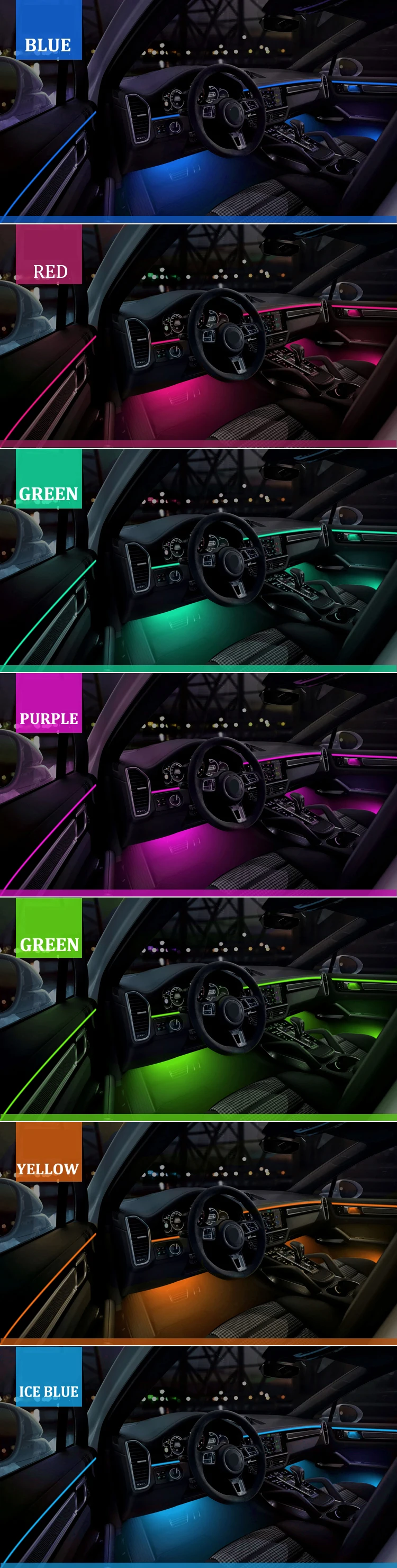 1 In 18 Car Interior Atmosphere Light Kit Strip Rgb Neon Acrylic Fiber
