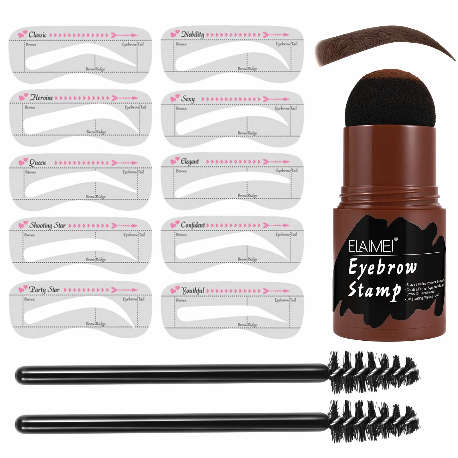 ELAIMEI   Waterproof One Step Brow Stamp Shaping Kit Eyebrow Powder Stamp Brow Stencil and Stamp