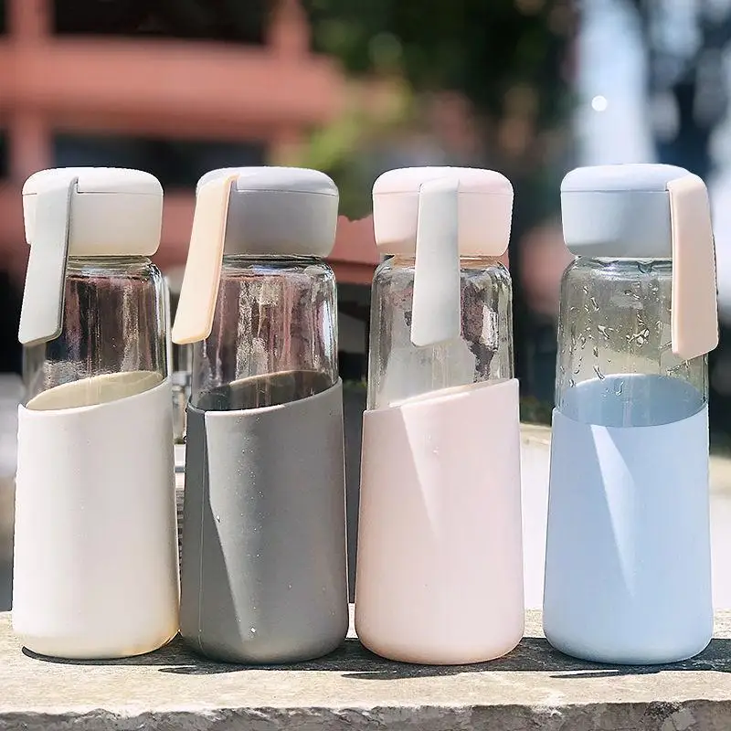 400ml Glass Water Bottle Borosilicate Glass Water Bottle With Silicone
