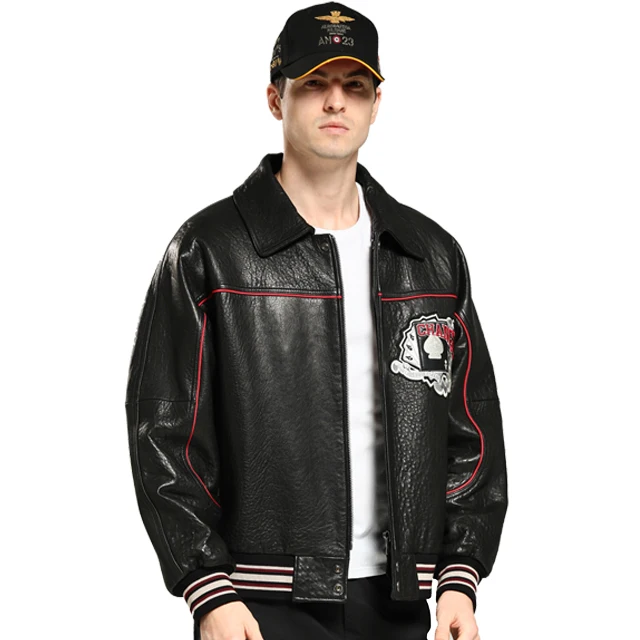 Red Leather Avirex Hip Hop Leather Jackets Avirex Men Bomber