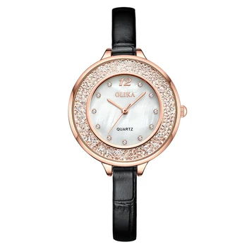 Fashionable Female Quartz Watch with Leather Strap  Diamond Setting Dial 3ATM Waterproof  Watch